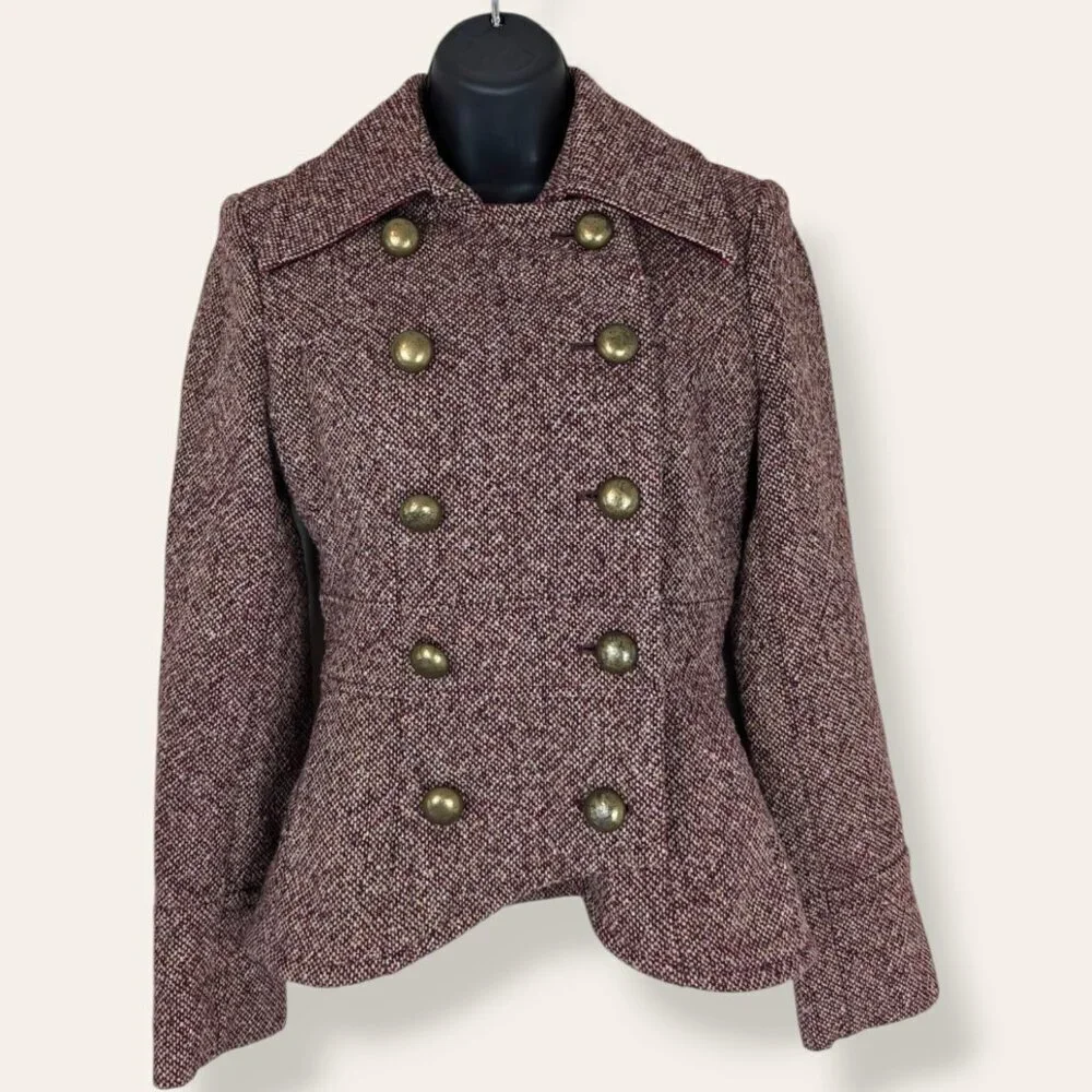 Guess Red Tweed Military-Style Jacket - Picture 3 of 13